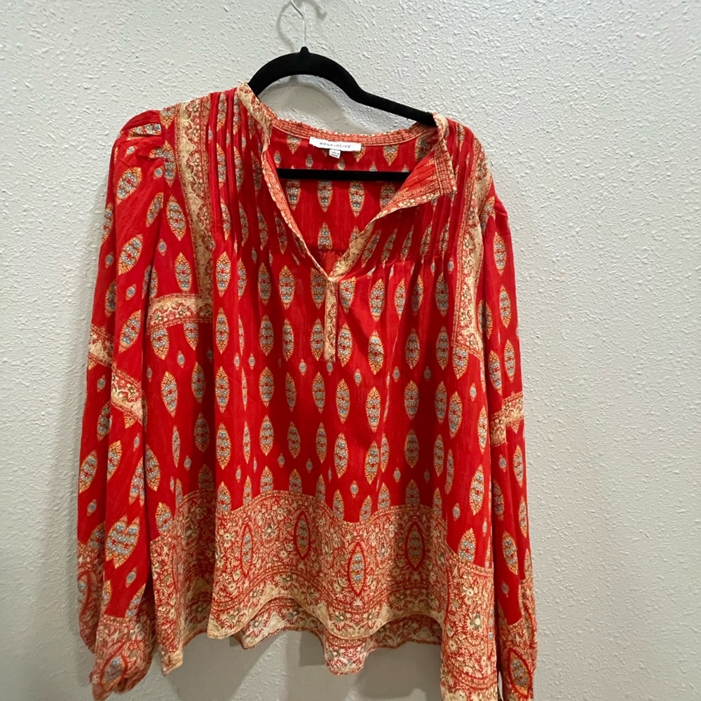 Rose & Olive Red and Cream Patterned Blouse